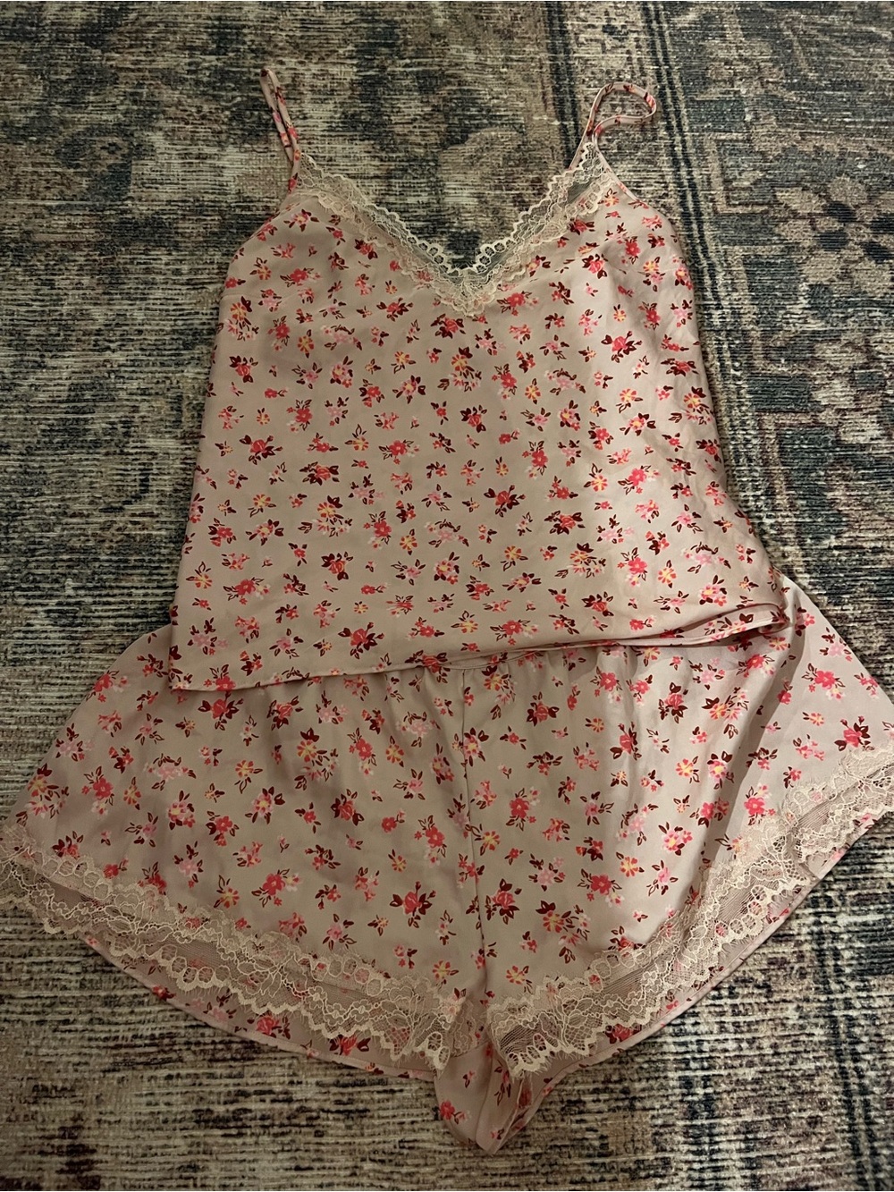 Victoria's Secret Pink Floral Satin Cami & Shorts Set
